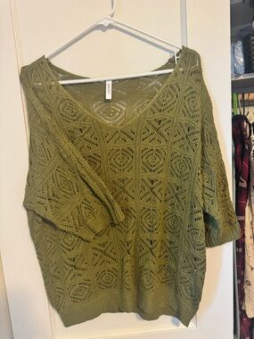Olive Green Crochet Sweater Top XL